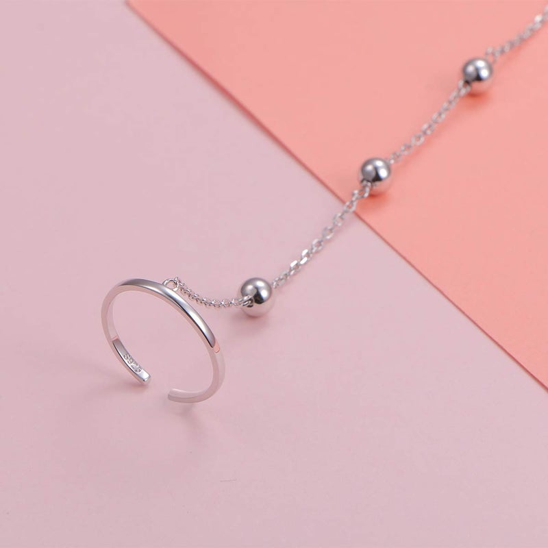 Alphm S925 Sterling Silver Finger Ring Bracelet Attached Hand Harness Bead Chain Set for Women Beads - Image 5